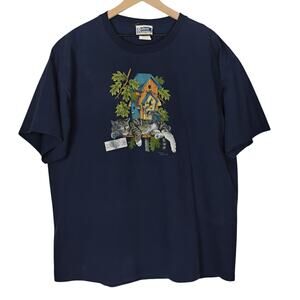 Endless Designs lounging kitty Navy t shirt 2XL